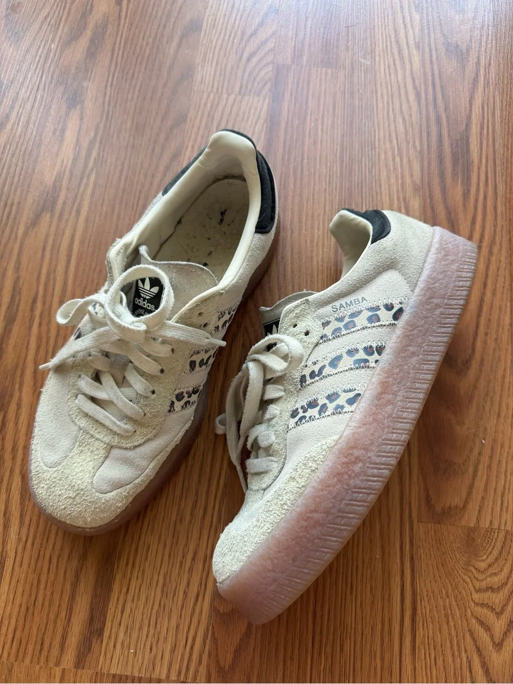 Adidas Samba Platform Sneakers Cream Leopard Gum Sole Size 9